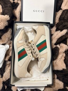 Gucci Cream and Beige Suede Sneakers